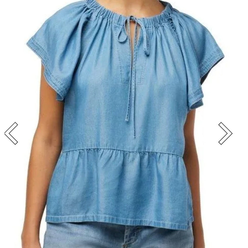 New Joe's Jeans Top Womens S Chambray Peasant Top Flutter Sleeve Boho Shirt Nwt